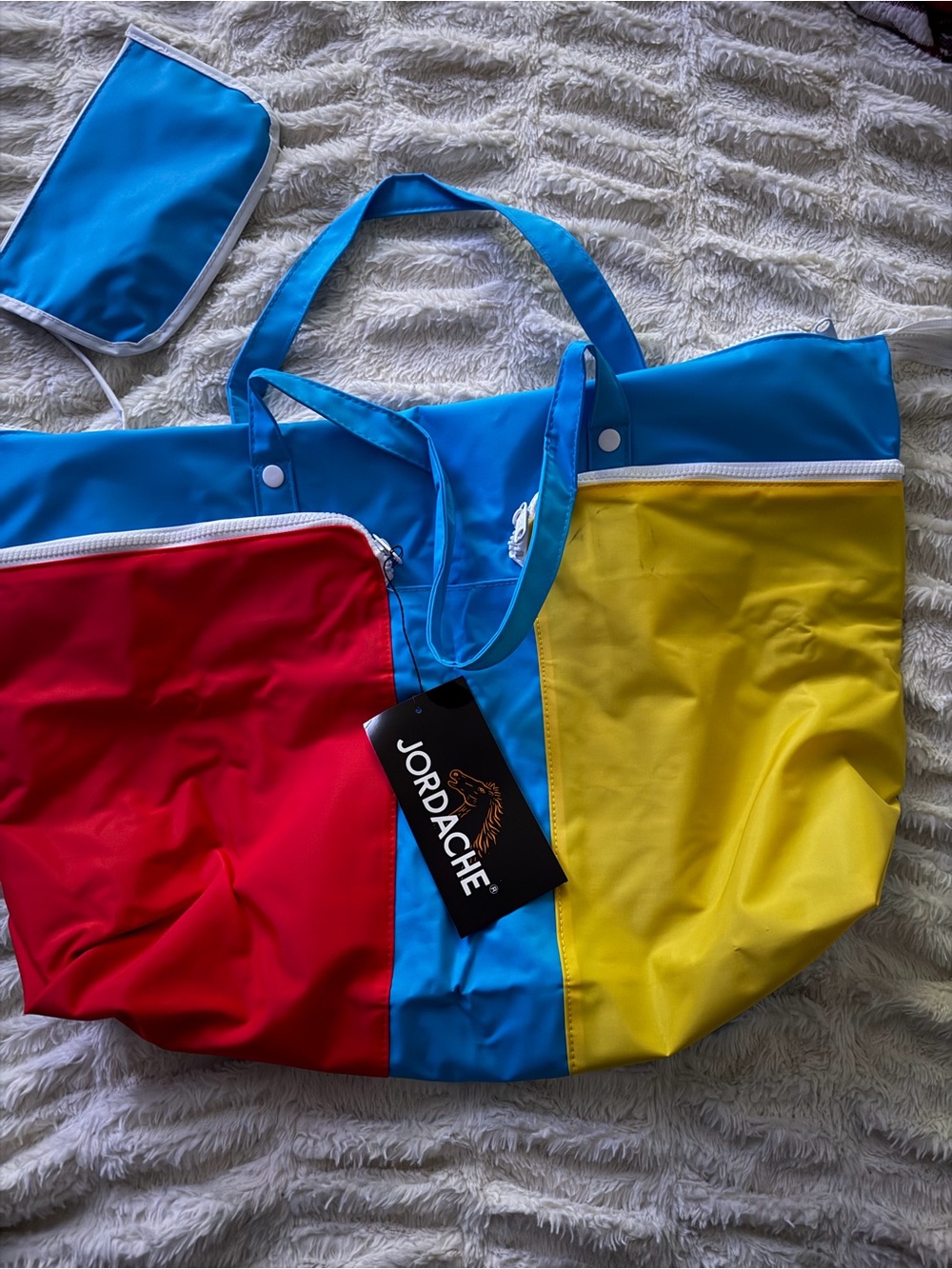 Jordache Colorblock Duffel Bag - Blue, Red & Yellow
